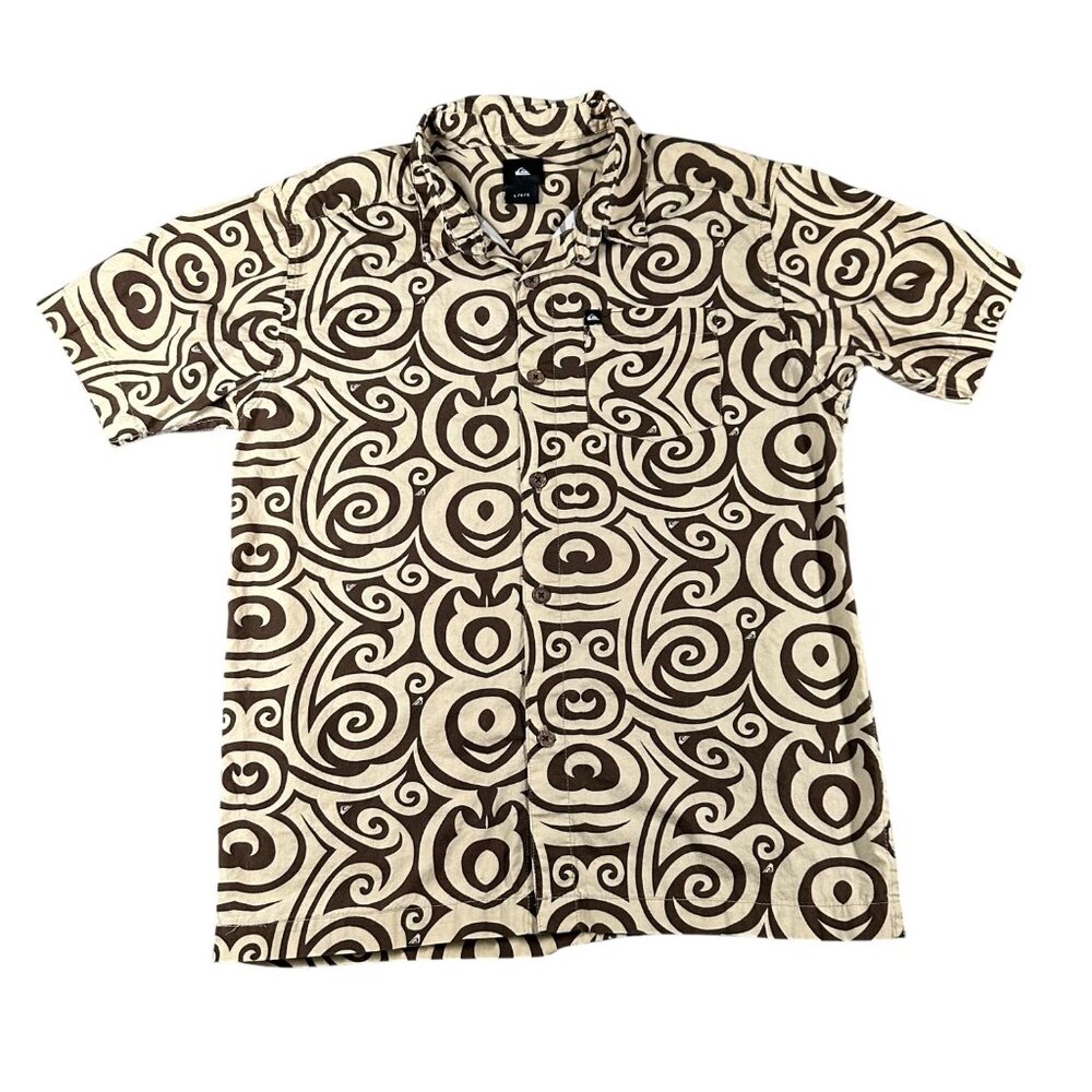 Quiksilver Youth L Tribal Logo Print Short Sleeve Button Up Casual Shirt